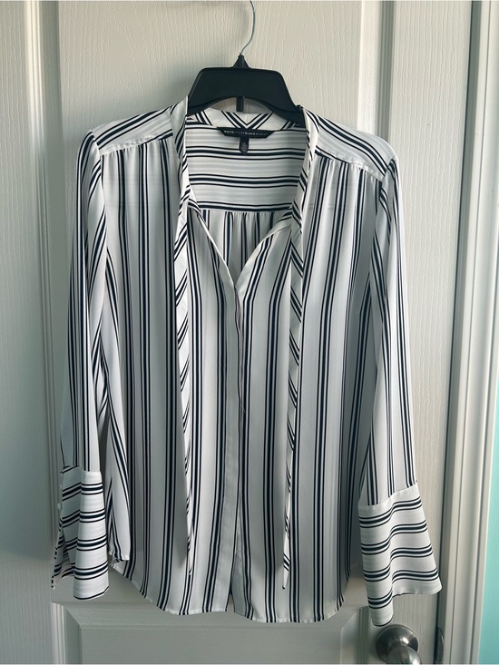 White House Black Market Tops - White House Black Market Striped Tie-Neck Blouse